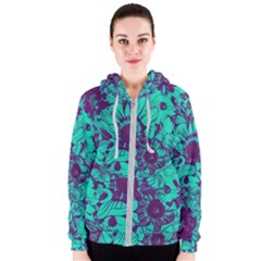 Mid Century Retro Floral 1970s 1960s Pattern 101 Women s Zipper Hoodie