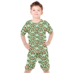 Retro 1880s Flowers Pattern 5 Kids  T-shirt And Shorts Set