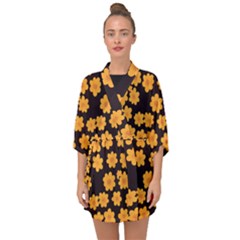 Retro 40s 50s Flowers Pattern Halloween 4 Half Sleeve Chiffon Kimono