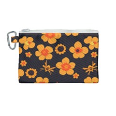 Retro 40s 50s Flowers Pattern Halloween Canvas Cosmetic Bag (medium) by violetheavensky