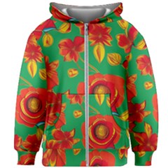 Mid Century Retro Floral 1970s 1960s Pattern 89 Kids  Zipper Hoodie Without Drawstring