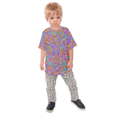 Mid Century Retro Floral 1970s 1960s Pattern 75 Kids  Raglan T-shirt by violetheavensky