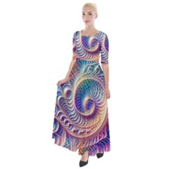 Abstract Fractal Art Swirl Pattern Half Sleeves Maxi Dress