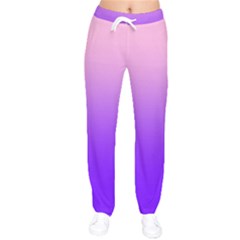 Cotton Candy Pink To Indigo Violet Linear Gradient Women Velvet Drawstring Pants by GradientsOmbre