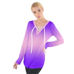 Indigo Violet To Cotton Candy Pink Bilinear Gradient Tie Up T-shirt by GradientsOmbre