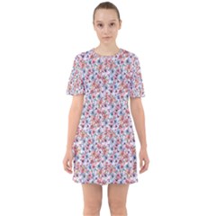 Floral Mix Sixties Short Sleeve Mini Dress by DinkovaArt