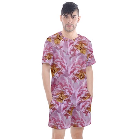 Peonies Nature Bloom Blossom Pink Men s Mesh T-shirt And Shorts Set by Tsamara