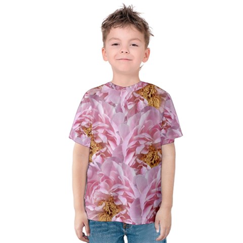 Peonies Nature Bloom Blossom Pink Kids  Cotton T-shirt by Tsamara