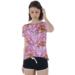 Peonies Nature Bloom Blossom Pink Short Sleeve Open Back T-shirt by Tsamara