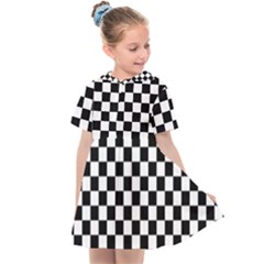 Pattern Checkered Squares Black White Pattern Kids  Sailor Dress by Sabxi