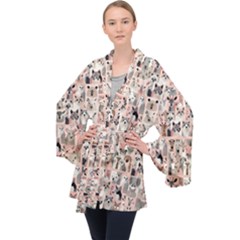 Happy Animals Long Sleeve Velvet Kimono 