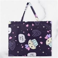 Cupcake Doodle Heart Love Zipper Large Tote Bag by Posterlux