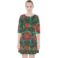 Mid Century Retro Floral 1970s 1960s Pattern 72 Quarter Sleeve Pocket Dress by violetheavensky