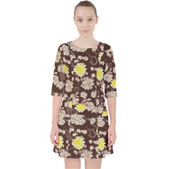 Mid Century Retro Floral 1970s 1960s Pattern 84 Quarter Sleeve Pocket Dress by violetheavensky