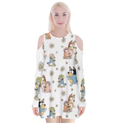 Bluey, Bluey Merch, Bluey Pattern, Bluey Bluey, Bingo, Bluey Design, Bluey Dog Velvet Long Sleeve Shoulder Cutout Dress by avitendut