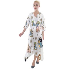 Bluey, Bluey Merch, Bluey Pattern, Bluey Bluey, Bingo, Bluey Design, Bluey Dog Quarter Sleeve Wrap Front Maxi Dress