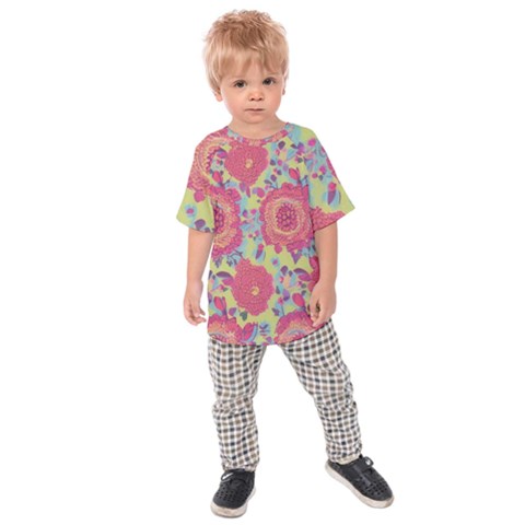 Mid Century Retro Floral 1970s 1960s Pattern 82 Kids  Raglan T-shirt by violetheavensky