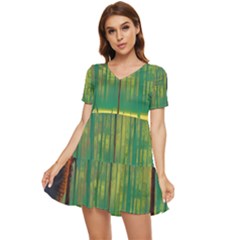 Nature Swamp Water Sunset Spooky Night Reflections Bayou Lake Tiered Short Sleeve Babydoll Dress by Posterlux