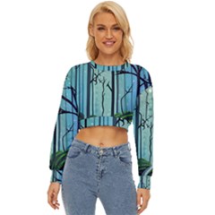 Nature Outdoors Night Trees Scene Forest Woods Light Moonlight Wilderness Stars Lightweight Long Sleeve Sweatshirt by Posterlux