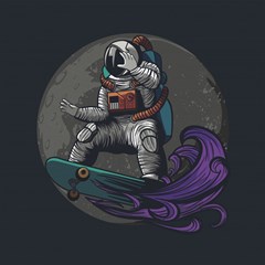 illustration astronaut cosmonaut paying skateboard sport space with suit