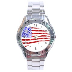 Sparkling American Flag Stainless Steel Analogue Watch (round) by artattack4all