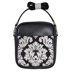 Diamond Bling Glitter On Damask Black Kids  Sling Bag by artattack4all