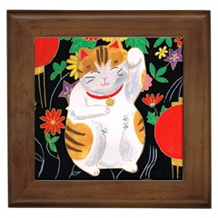 Maneki Neko Framed Ceramic Tile by TabbyCatStudios