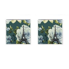 Blue Roses Vintage Paris Eiffel Tower Floral Fashion Decor Cufflinks (square) by chicelegantboutique