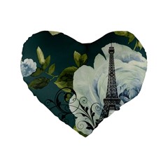 Blue Roses Vintage Paris Eiffel Tower Floral Fashion Decor 16  Premium Heart Shape Cushion  by chicelegantboutique