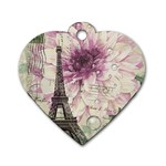 Purple Floral Vintage Paris Eiffel Tower Art Dog Tag Heart (Two Sided) Front