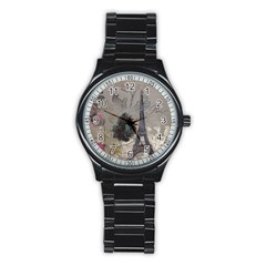 Floral Vintage Paris Eiffel Tower Art Sport Metal Watch (black) by chicelegantboutique