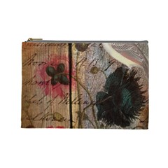 Vintage Bird Poppy Flower Botanical Art Cosmetic Bag (large) by chicelegantboutique