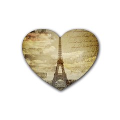 Elegant Vintage Paris Eiffel Tower Art Drink Coasters 4 Pack (heart) 