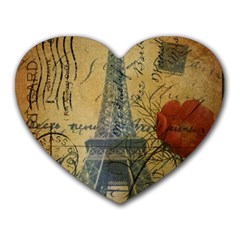 Vintage Stamps Postage Poppy Flower Floral Eiffel Tower Vintage Paris Mouse Pad (heart)