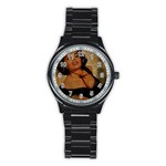 Vintage Newspaper Print Pin Up Girl Paris Eiffel Tower Sport Metal Watch (Black) Front