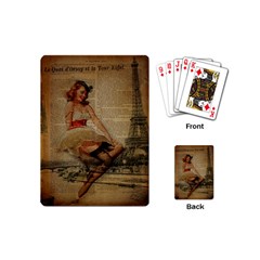 Cute Sweet Sailor Dress Vintage Newspaper Print Sexy Hot Gil Elvgren Pin Up Girl Paris Eiffel Tower Playing Cards (mini) by chicelegantboutique