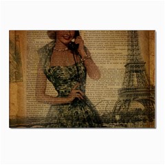 Retro Telephone Lady Vintage Newspaper Print Pin Up Girl Paris Eiffel Tower Postcard 4 x 6  (10 Pack) by chicelegantboutique