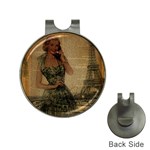 Retro Telephone Lady Vintage Newspaper Print Pin Up Girl Paris Eiffel Tower Hat Clip with Golf Ball Marker Front