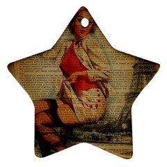  Vintage Newspaper Print Pin Up Girl Paris Eiffel Tower Funny Vintage Retro Nurse  Star Ornament (two Sides) by chicelegantboutique