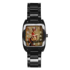 Vintage Newspaper Print Pin Up Girl Paris Eiffel Tower Funny Vintage Retro Nurse  Men s Stainless Steel Barrel Analog Watch by chicelegantboutique