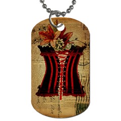 Black Red Corset Vintage Lily Floral Shabby Chic French Art Dog Tag (one Sided) by chicelegantboutique