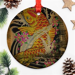 Funky Japanese Tattoo Koi Fish Graphic Art Round Ornament (two Sides) by chicelegantboutique