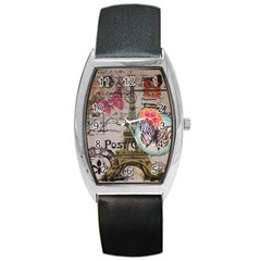 Floral Scripts Butterfly Eiffel Tower Vintage Paris Fashion Tonneau Leather Watch by chicelegantboutique