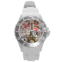 Floral Scripts Butterfly Eiffel Tower Vintage Paris Fashion Plastic Sport Watch (large) by chicelegantboutique