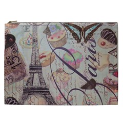 French Pastry Vintage Scripts Floral Scripts Butterfly Eiffel Tower Vintage Paris Fashion Cosmetic Bag (xxl) by chicelegantboutique