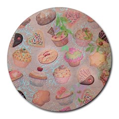 French Pastry Vintage Scripts Cookies Cupcakes Vintage Paris Fashion 8  Mouse Pad (round)