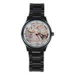 French Pastry Vintage Scripts Floral Scripts Butterfly Eiffel Tower Vintage Paris Fashion Sport Metal Watch (Black) Front