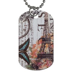 Vintage Clock Blue Butterfly Paris Eiffel Tower Fashion Dog Tag (two-sided)  by chicelegantboutique