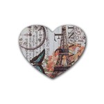 Vintage Clock Blue Butterfly Paris Eiffel Tower Fashion Drink Coasters (Heart) Front