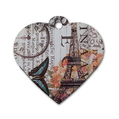 Vintage Clock Blue Butterfly Paris Eiffel Tower Fashion Dog Tag Heart (one Sided)  by chicelegantboutique